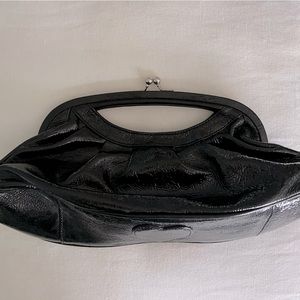 Beverly Feldman black patent leather clutch